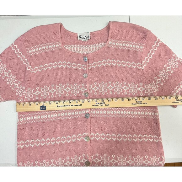 Reba Rose Vintage Pink White Short Sleeve Button Front Sweater Women's 14 / 16 - Picture 5 of 6